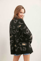 Black Leopard Knit Cardigan -