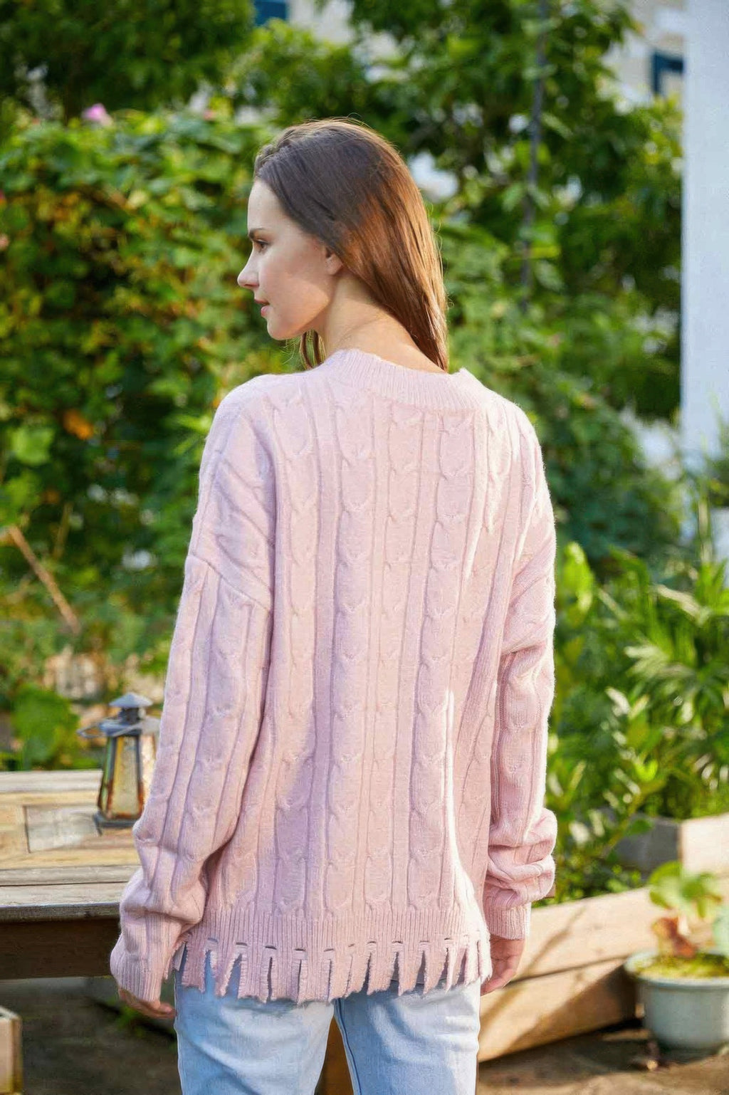 Fringe Hem Knit Sweater -
