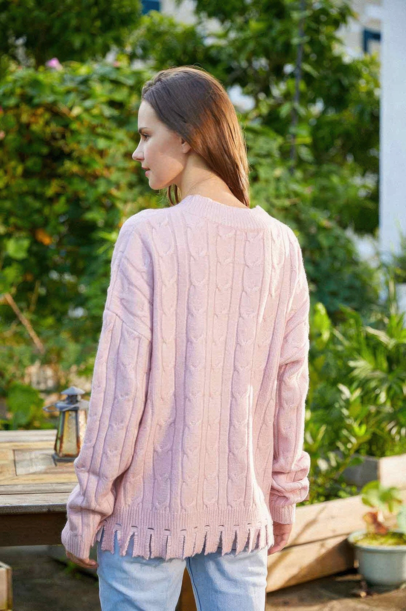 Fringe Hem Knit Sweater -
