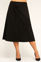 Button Front Faux Suede Midi Skirt -