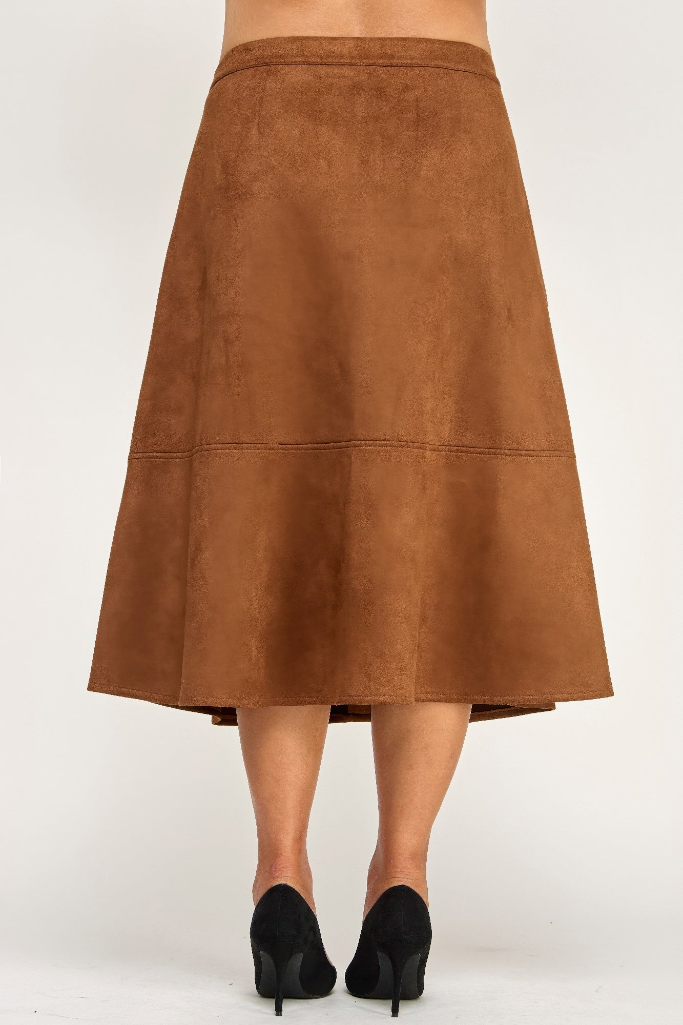 Button Front Faux Suede Midi Skirt -