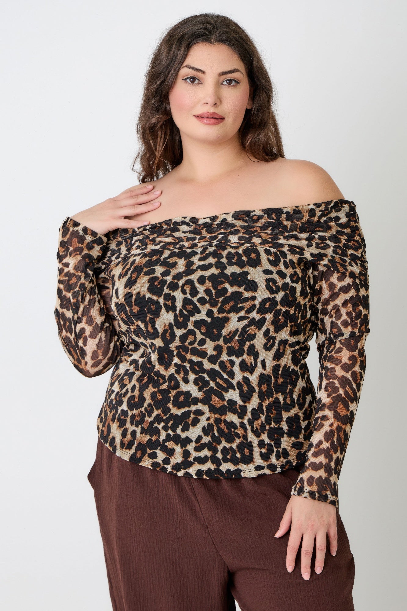 Leopard Off Shoulder Mesh Blouse - 3XL Main image