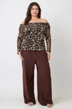 Leopard Off Shoulder Mesh Blouse -