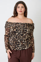 Leopard Off Shoulder Mesh Blouse -