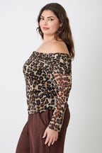 Leopard Off Shoulder Mesh Blouse -