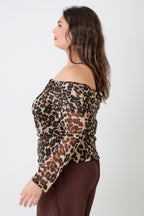 Leopard Off Shoulder Mesh Blouse -