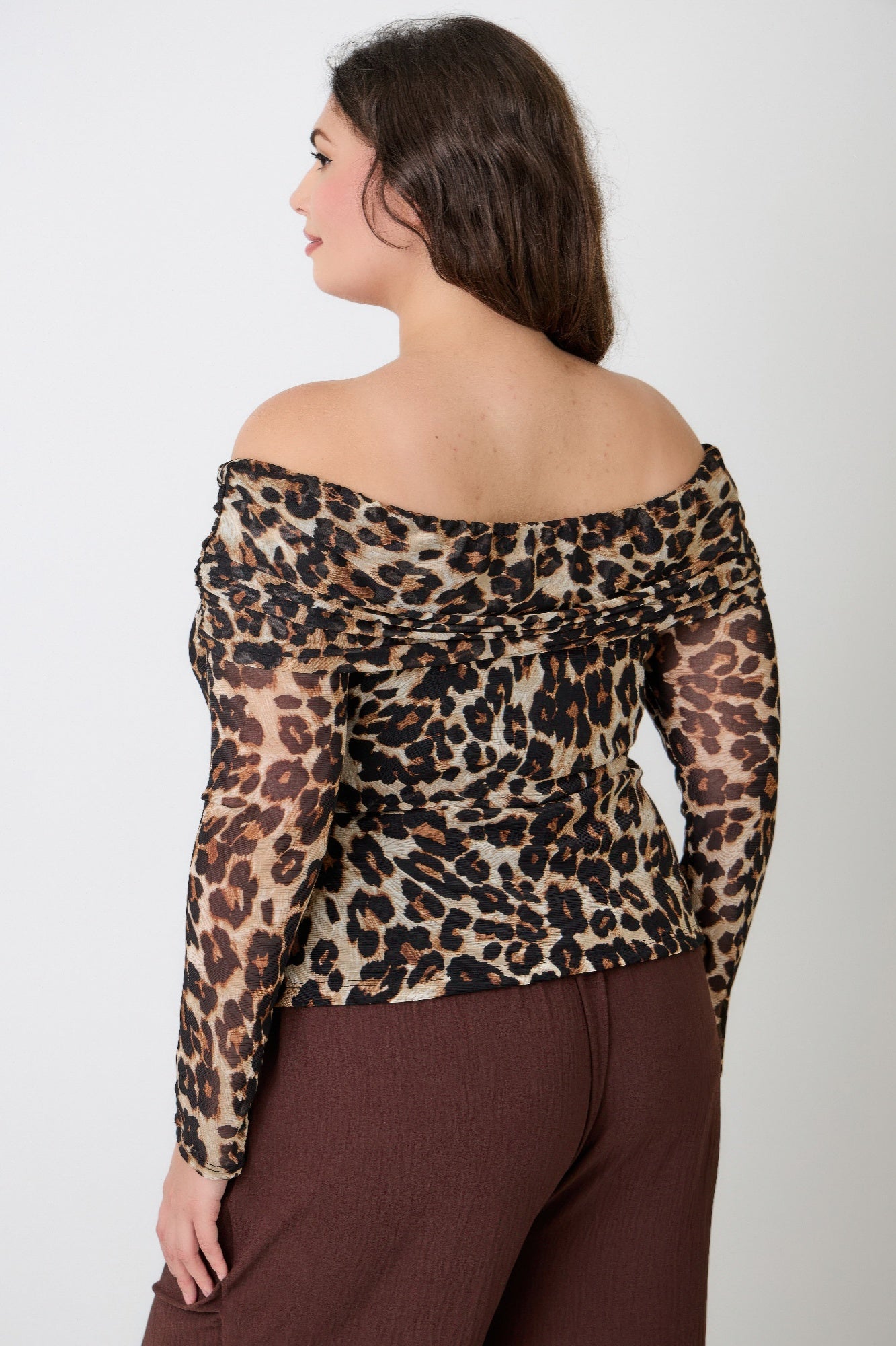 Leopard Off Shoulder Mesh Blouse -