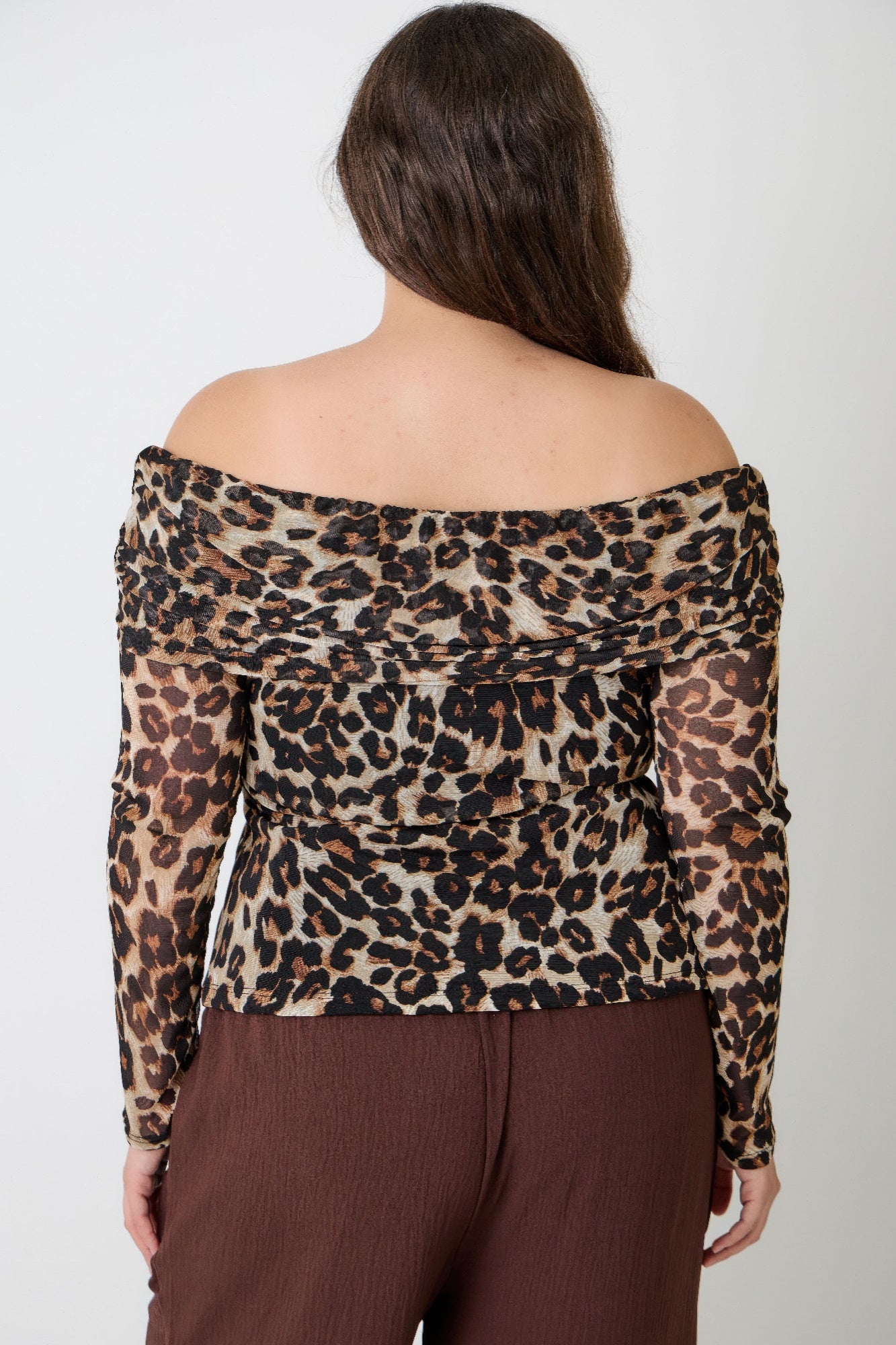 Leopard Off Shoulder Mesh Blouse -