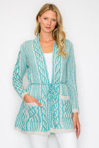 Open Wool Belted Pocket Cardigan - Mint