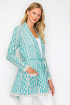 Open Wool Belted Pocket Cardigan -