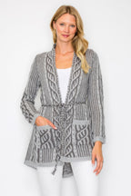 Open Wool Belted Pocket Cardigan - Gray
