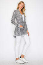 Open Wool Belted Pocket Cardigan -