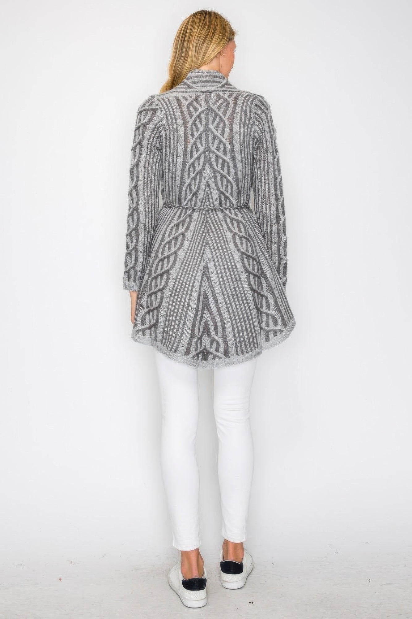 Open Wool Belted Pocket Cardigan -