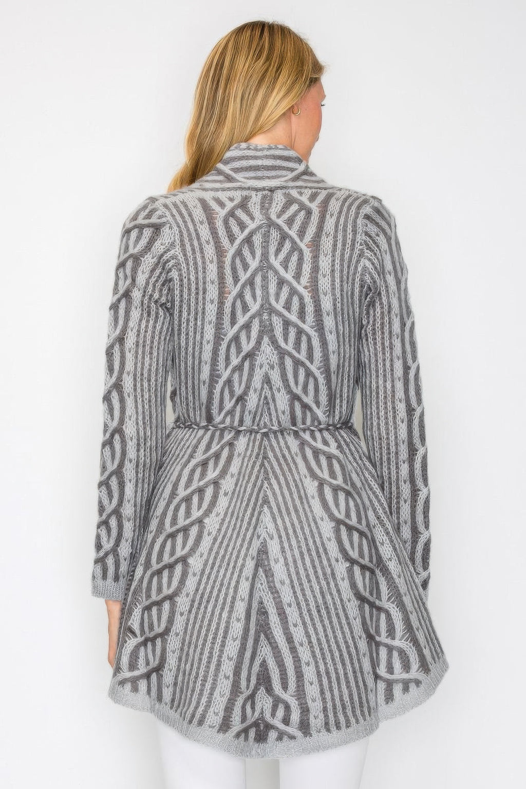 Open Wool Belted Pocket Cardigan -