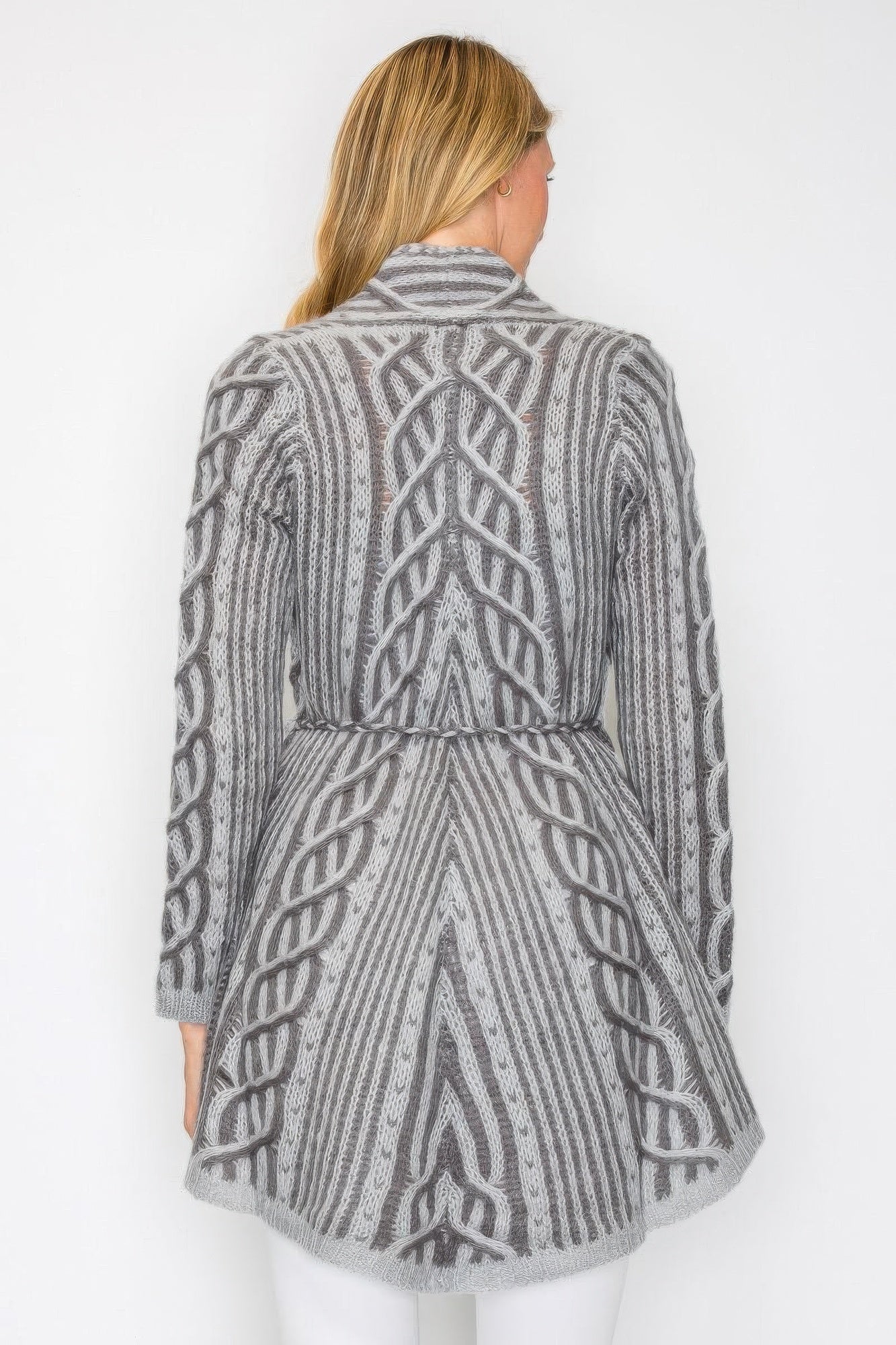 Open Wool Belted Pocket Cardigan -