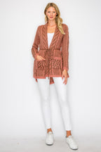 Open Wool Belted Pocket Cardigan -