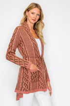 Open Wool Belted Pocket Cardigan -