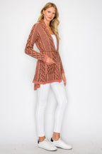 Open Wool Belted Pocket Cardigan -