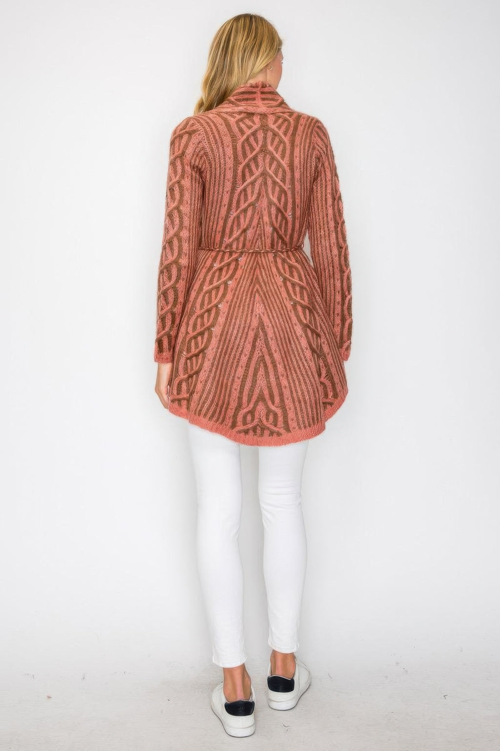 Open Wool Belted Pocket Cardigan -