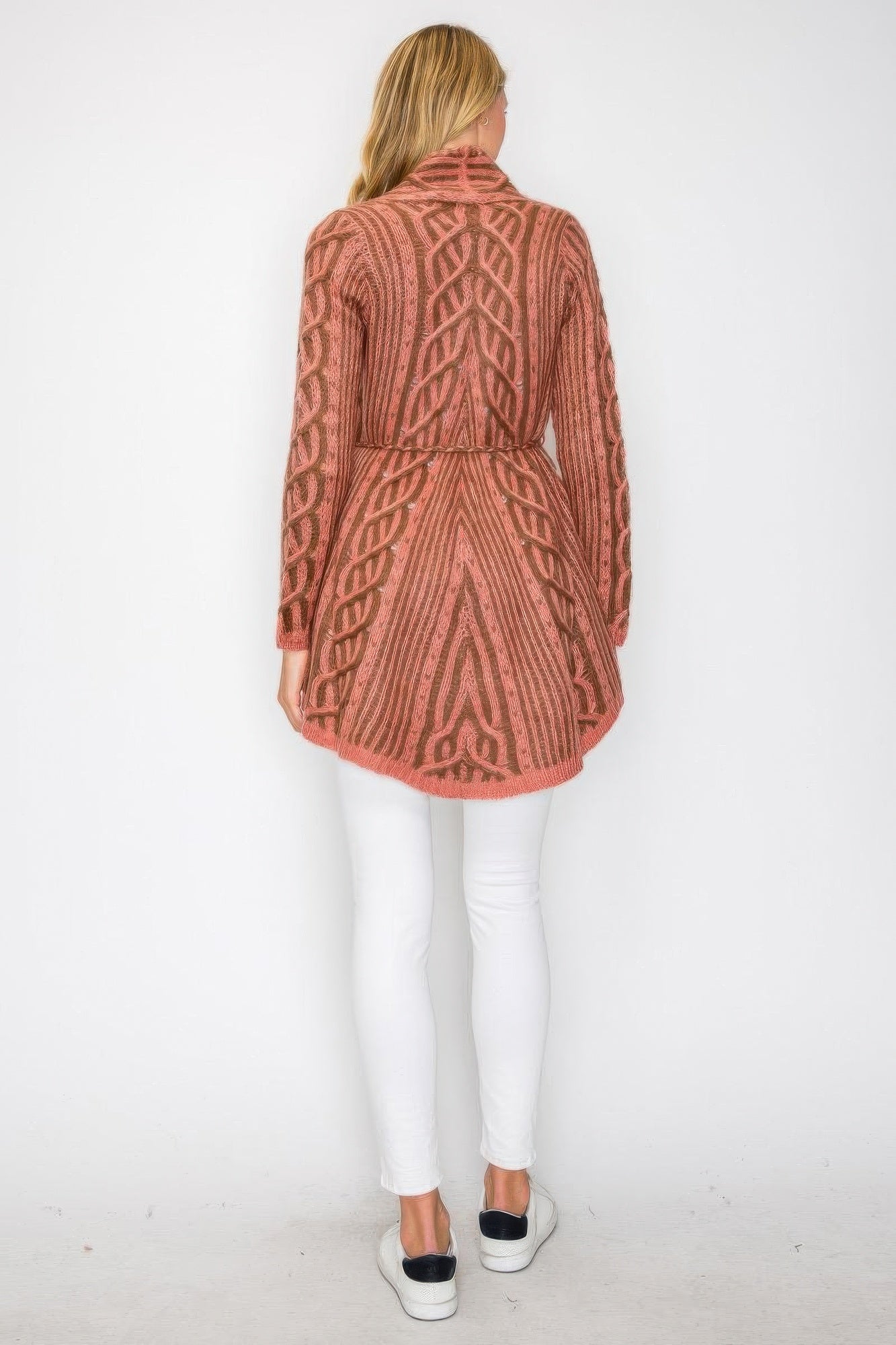 Open Wool Belted Pocket Cardigan -