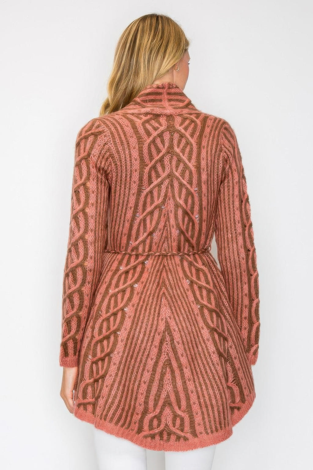 Open Wool Belted Pocket Cardigan -