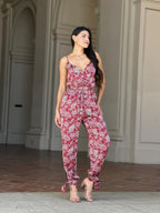 Paisley V Neck Tie Waist Jumpsuit -