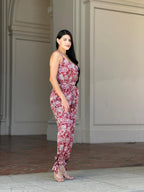 Paisley V Neck Tie Waist Jumpsuit -