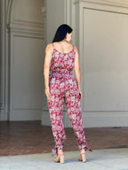 Paisley V Neck Tie Waist Jumpsuit -