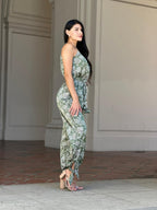 Paisley V Neck Tie Waist Jumpsuit -