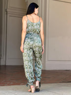 Paisley V Neck Tie Waist Jumpsuit -