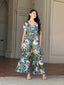 Satin Floral Cutout Wide Leg Jumpsuit - L