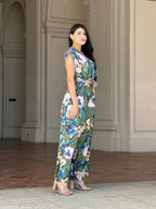 Satin Floral Cutout Wide Leg Jumpsuit -