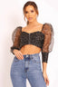Leopard Sheer Puff Sleeve Crop Top - L