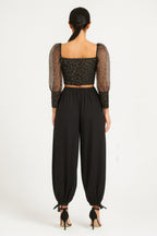Leopard Sheer Puff Sleeve Crop Top -