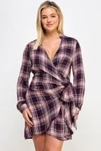 Plaid Side Tie Shirt Dress -
