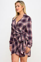 Plaid Side Tie Shirt Dress -