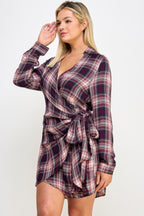 Plaid Side Tie Shirt Dress -