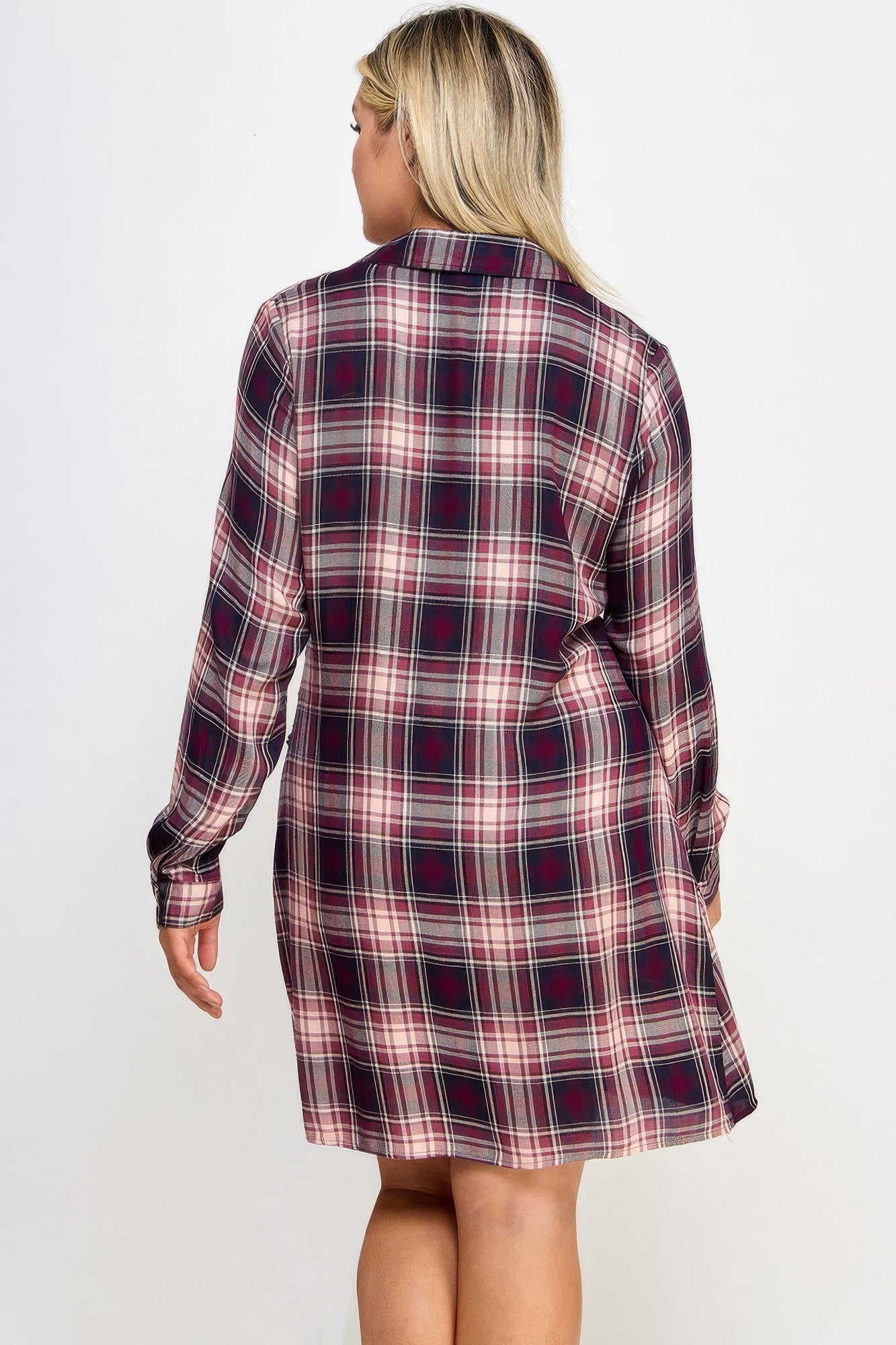 Plaid Side Tie Shirt Dress -