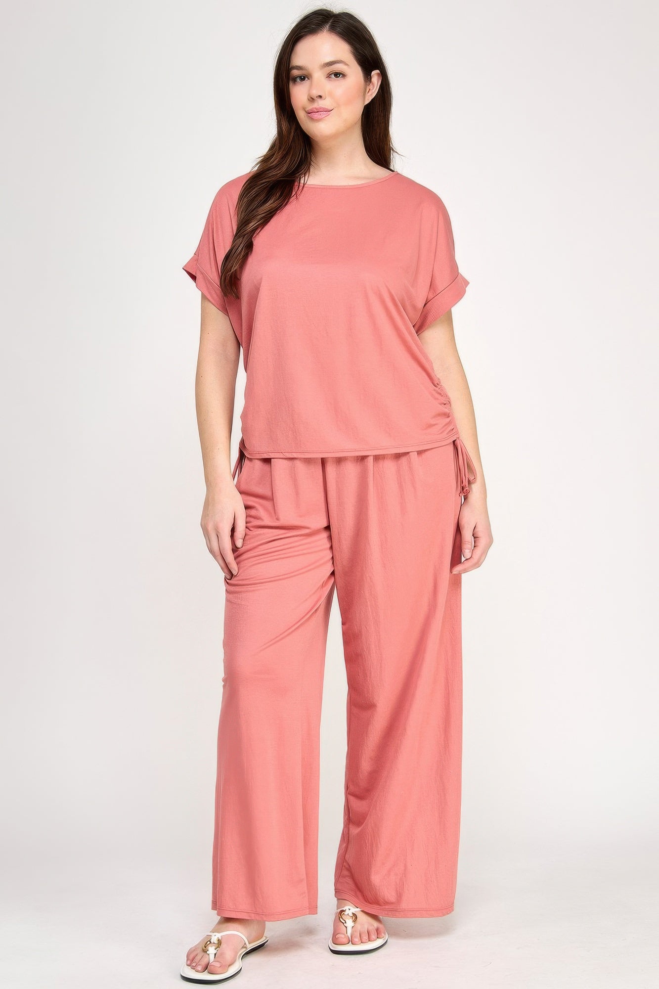 Knit Linen Dolman Ruched Tee Secondary image