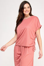 Knit Linen Dolman Ruched Tee -