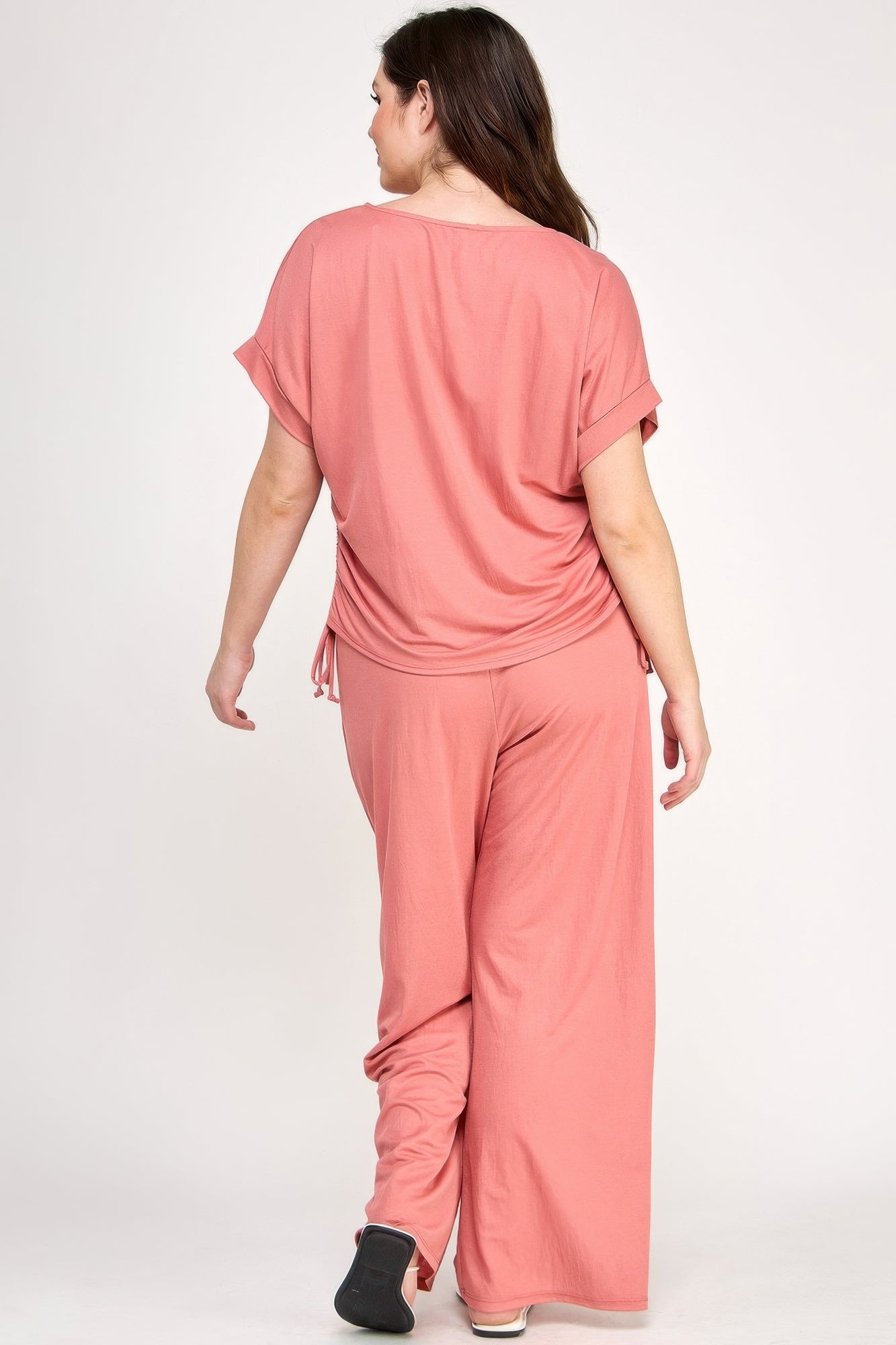 Knit Linen Dolman Ruched Tee -