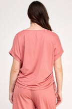 Knit Linen Dolman Ruched Tee -