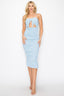 Blue Gingham Front Knot Smocked Midi Dress - L
