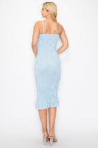 Blue Gingham Front Knot Smocked Midi Dress -