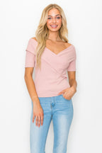 Crisscross Off Shoulder Ribbed Knit Top -