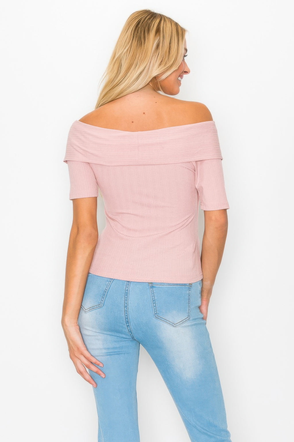 Crisscross Off Shoulder Ribbed Knit Top -