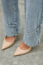 Mid Rise Piped Straight Leg Jeans -
