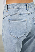 Mid Rise Piped Straight Leg Jeans -