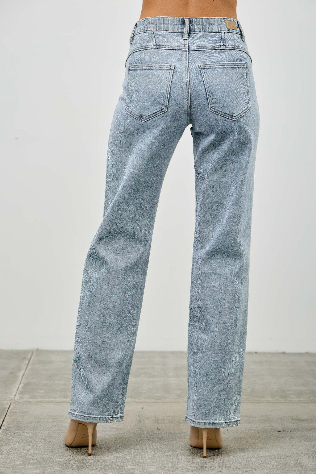 Mid Rise Piped Straight Leg Jeans -