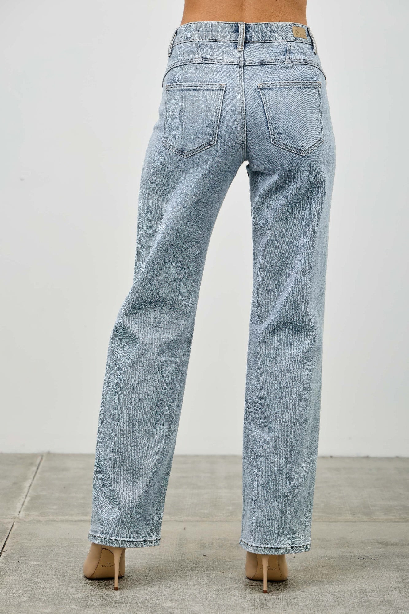 Mid Rise Piped Straight Leg Jeans -